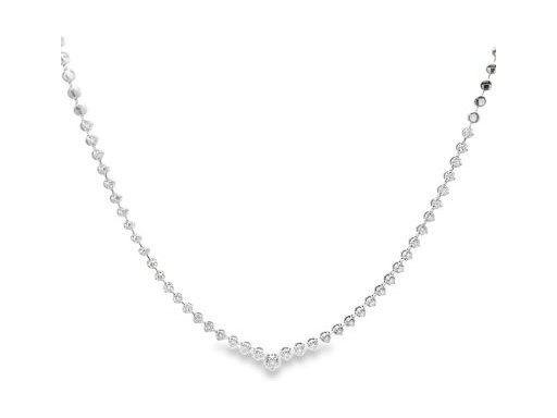 18K White Gold Natural Round Diamonds Tennis Necklace